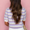 Orange Abstract Striped Knit Short Sleeve Sweater