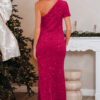 Pitaya Pink One Shoulder Thigh High Split Bodycon Sequin Gown
