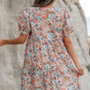 Apricot Bohemian Floral Print Short Puff Sleeve Mini Dress