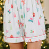 White Christmas Print Short Sleeve Shirt and Shorts Pajama Set