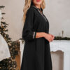 Black Contrast Trim V Neck Bracelet Sleeve Shift Mini Dress