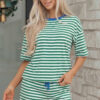 Yellow Stripe Drop Shoulder Boxy Casual Terry Short Set
