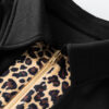 Black Leopard Patchwork Zip Collared Short Puff Sleeve Shift Mini Dress