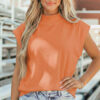Orange Solid Color High Neck Cap Sleeve Loose Top