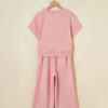 Clearly Aqua Solid Color Loose Tee Drawstring Wide Leg Pants 2pcs Outfit
