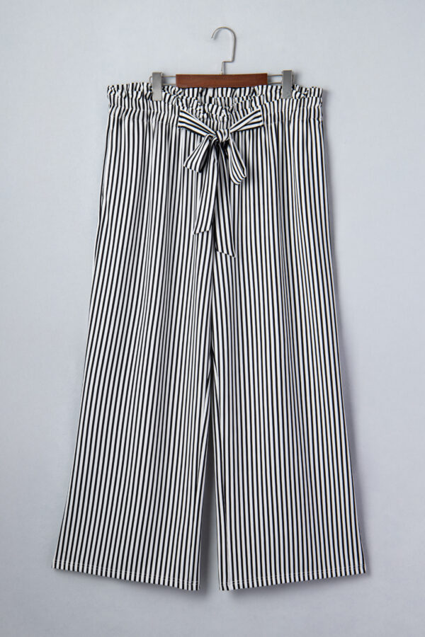 Black Stripe Plus Size Loose Straight Casual Pants