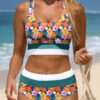 Dearlove Green Floral Print Racerback Cutout High Waist 2pcs Bikini