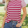 Red Stripe Patchwork Round Neck T Shirt