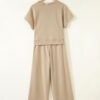 Clearly Aqua Solid Color Loose Tee Drawstring Wide Leg Pants 2pcs Outfit