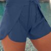 Black Solid Color 2-in-1 Drawstring Elastic Waist Swim Shorts