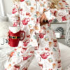 White Christmas Pattern Long Sleeve Shirt and Pants Pajama Set