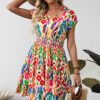 Sky Blue Abstract Print V Neck Dolman Sleeve Ruffle Tiered Mini Dress