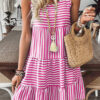 Sky Blue Stripe U Neck Sleeveless Loose Fit Mini Dress