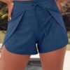Black Solid Color 2-in-1 Drawstring Elastic Waist Swim Shorts