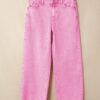 Pink Acid Wash High Waist Uneven Raw Hem Shift Jeans