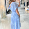 Beau Blue Flowy Short Sleeve Lace Detail Square Neck Tiered Midi Dress