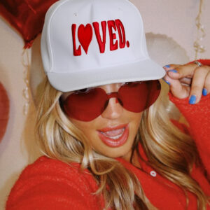 White LOVED Custom Embroidered Valentines Day Baseball Cap