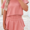 Beige 2pcs Cropped Tee and Ruffle High Waist Skort Set