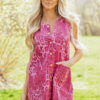 Pink Leopard Denim Buttoned Shift Sleeveless Dress