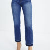 Dark Blue Whiskered Wash Raw Hem Cropped Jeans