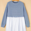 Sky Blue Stripe Patchwork Pleated High Waist Loose Mini Dress