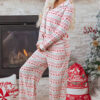 White Christmas Pattern Print Shirt Style Long 2pcs Pajama Set