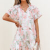 Sky Blue Floral Contrast Edge Layered Short Sleeve Mini Dress