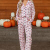 Pink Halloween Eve Haunted Honey Bat Print Pajama Set