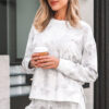 Beige Maple Camo Print Pullover Top and Elastic Waist Casual Short Set