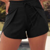 Black Solid Color 2-in-1 Drawstring Elastic Waist Swim Shorts