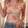Red Mesh Floral Printed Slim Fit Tank Top