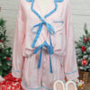 Pink Bow Tie Front Christmas Nutcracker Long Sleeve Shirt Shorts Pajama Set