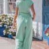 Racing Red Solid Color Cropped Tank Top and Jogger Pants Set