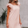 Light Pink Textured Flutter Sleeve Square Neck Bow Back Mini Dress