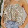 White Boho Floral Spaghetti Strap Ruffle Summer Tank Top