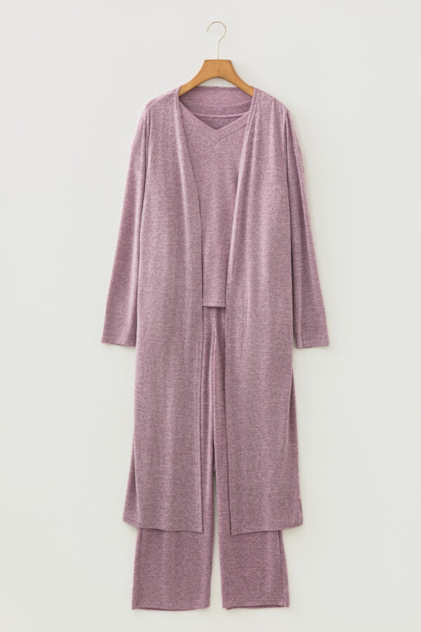 101729750-e04060de40fb7bf1.jpg Delicacy 3pcs V Neck T Shirt Ribbon Knot Pants Open Duster 3pcs Lounge Set