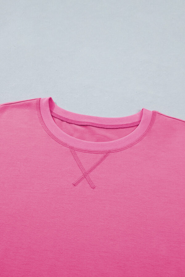 Bright Pink Seam Detail Raw Edge Tee Rainbow Waistband Casual Short Set