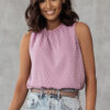 Pink Swiss Dot Sleeveless Ruffle Tank