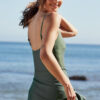 Mist Green Side Tied Waist Square Neck Adjustable Straps A-line One Piece Swim Dress