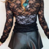 Black Sheer Floral Lace Lettuce Trim Mock Neck Long Sleeve Top