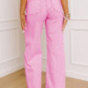 Pink Acid Wash High Waist Uneven Raw Hem Shift Jeans