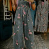 Blue Beau Floral Print Pleated High Waist Wide Leg Denim Jumpsuit