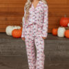 Pink Halloween Eve Haunted Honey Bat Print Pajama Set