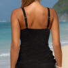 Sky Blue Ribbed Knit Crossed Detail Tank Skort 2pcs Swimsuit