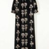 Black Floral Print Frilled Collar Short Puff Sleeve Maxi Dress