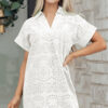 White Solid Color Eyelet Embroidered T Shirt Mini Dress