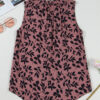 Brown Leaf Print Lace-up V Neck Crinckled Tank Top