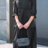 Black Flounced Bracelet Sleeve V Neck Tiered Maxi Dress