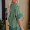 Peach Blossom Half Sleeve Raw Seam High Low Side Split Top