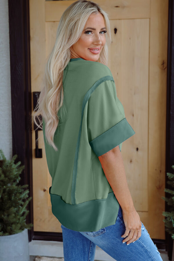 Peach Blossom Half Sleeve Raw Seam High Low Side Split Top